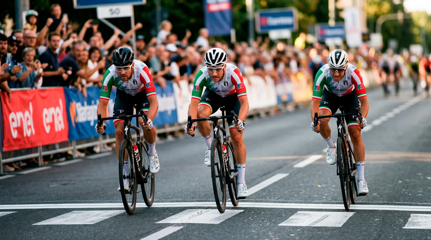 Ciclisti professionisti italiani del World Tour durante una corsa