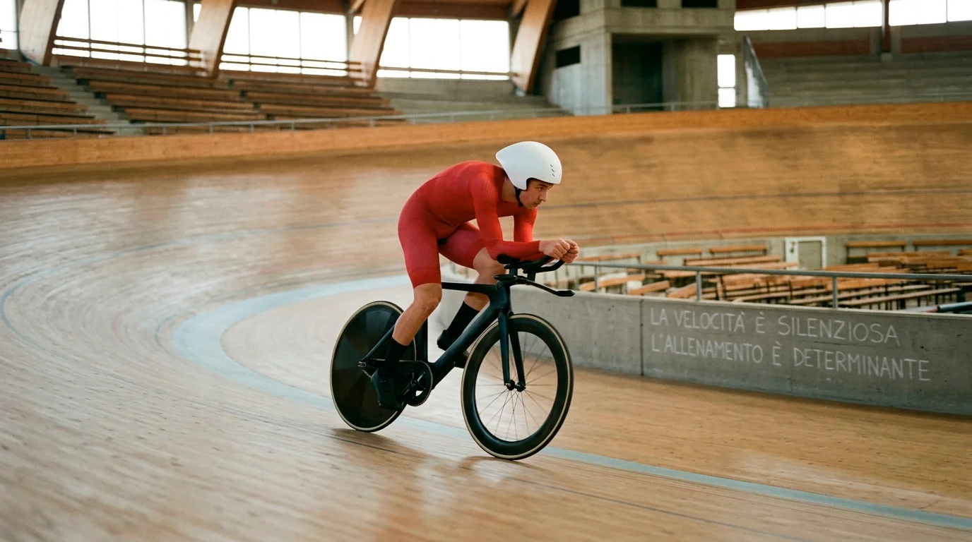 Ciclista professionista su pista durante una prova a cronometro