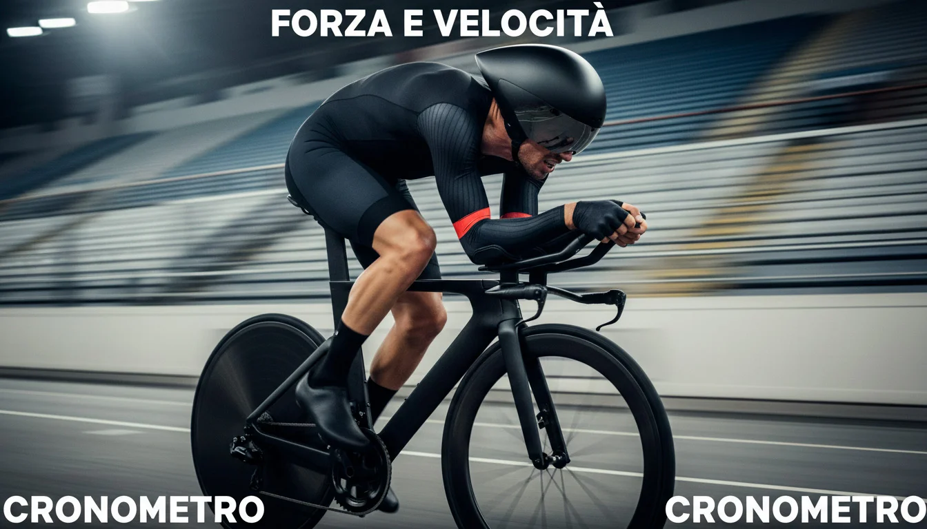 Filippo Ganna in posizione aerodinamica durante una cronometro con bicicletta da corsa